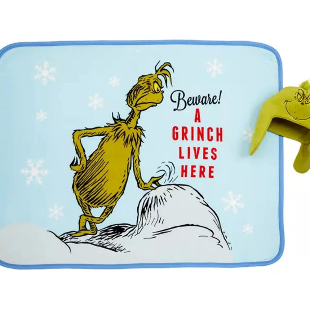 NEW The Grinch Green Hat & Throw Set, 60